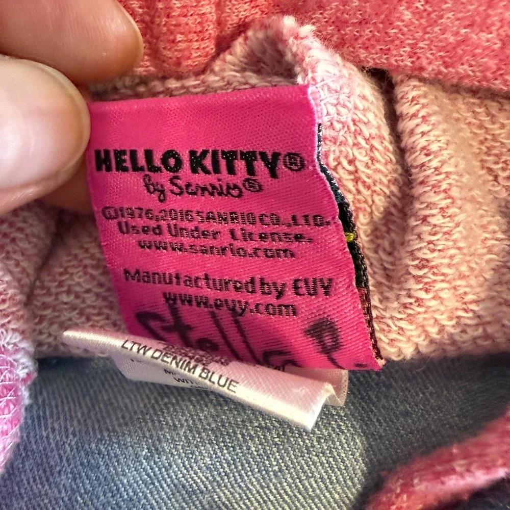 Hello Kitty Pink Embroidered Jean Denim Hooded Jacket Girl's Sz 6 Zip & Button